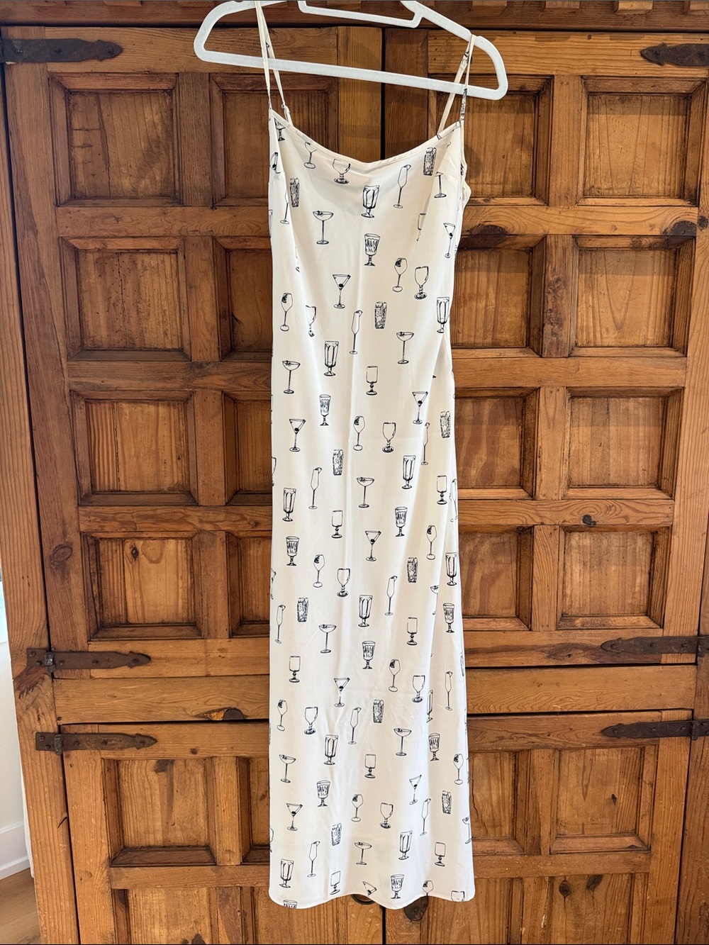 Abercrombie & Fitch Cream Slip Dress with Black Glass Print